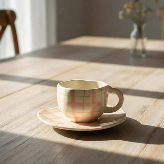 Blush Checks Cup & Saucer