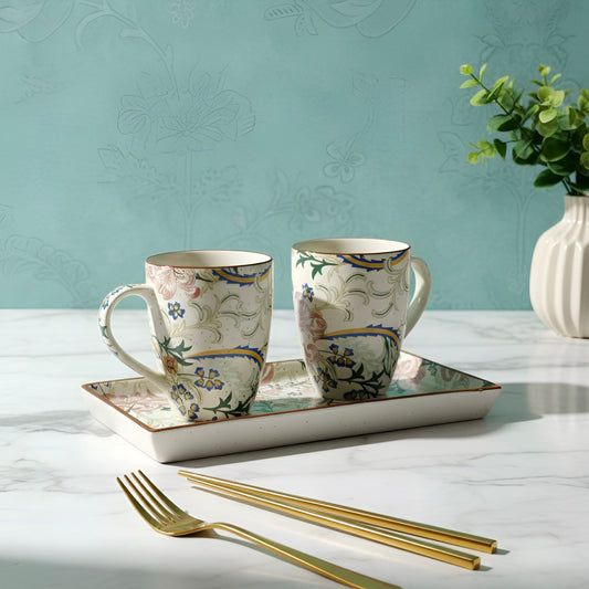 Botanical Bloom Decal Coffee Mug with Tray