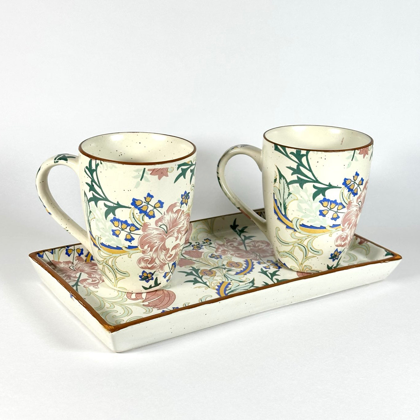 Botanical Bloom Decal Coffee Mug with Tray