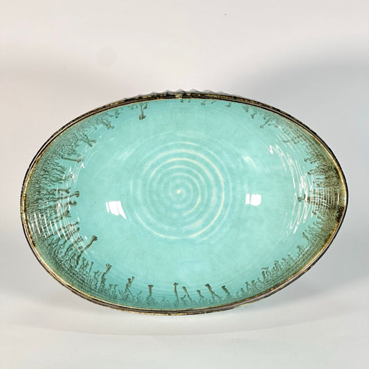 Aqua Dune Ribbed Bowl