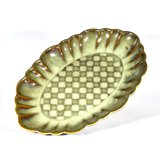 Sage checkered Oval Platter