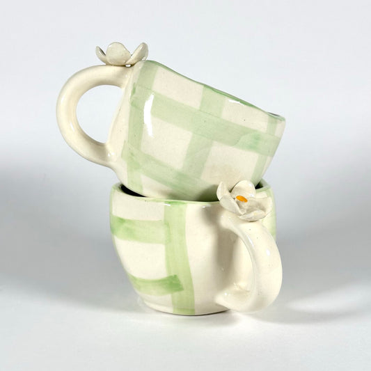 Blossom Check Sage Green Cup