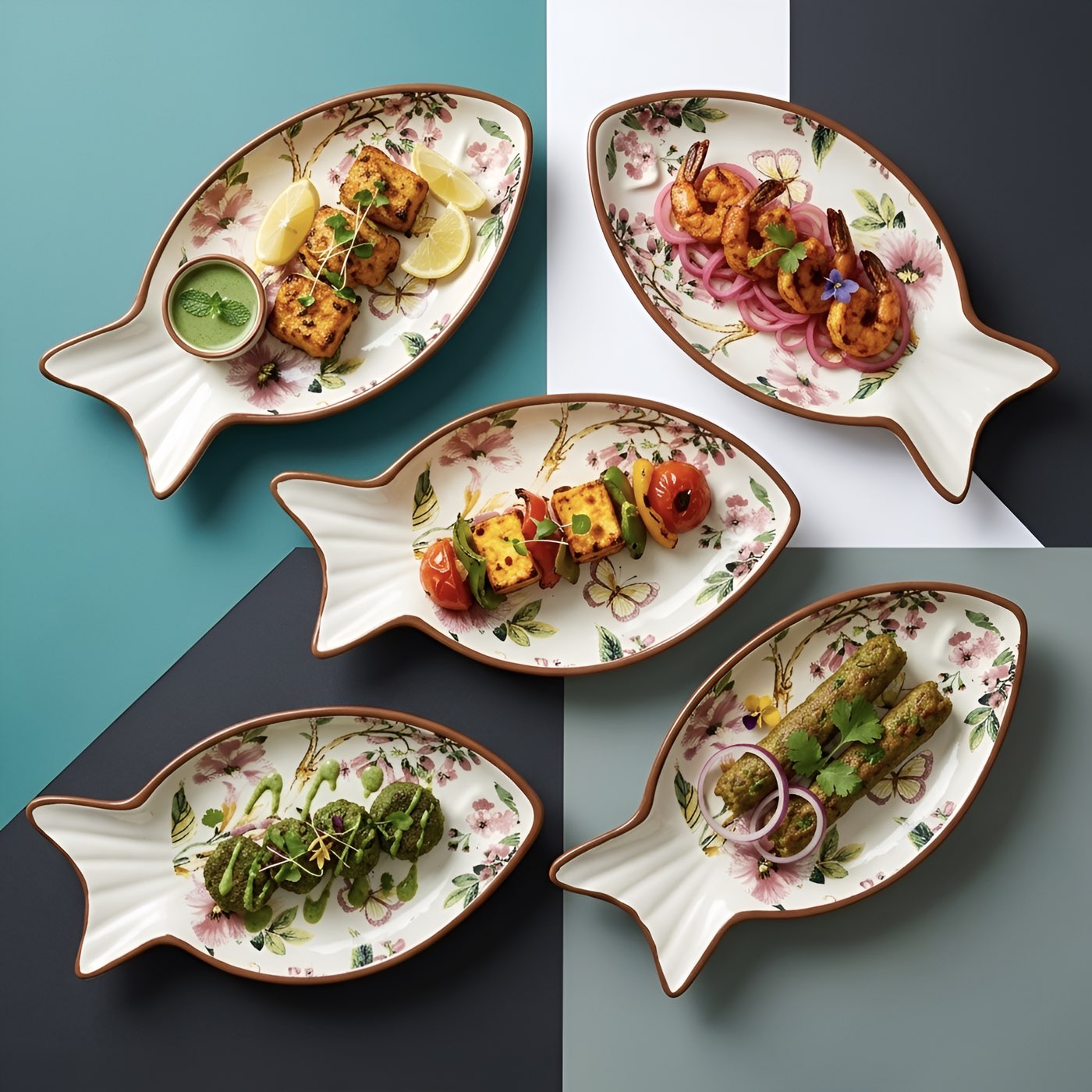Pushpanjali Decal Fish Platter