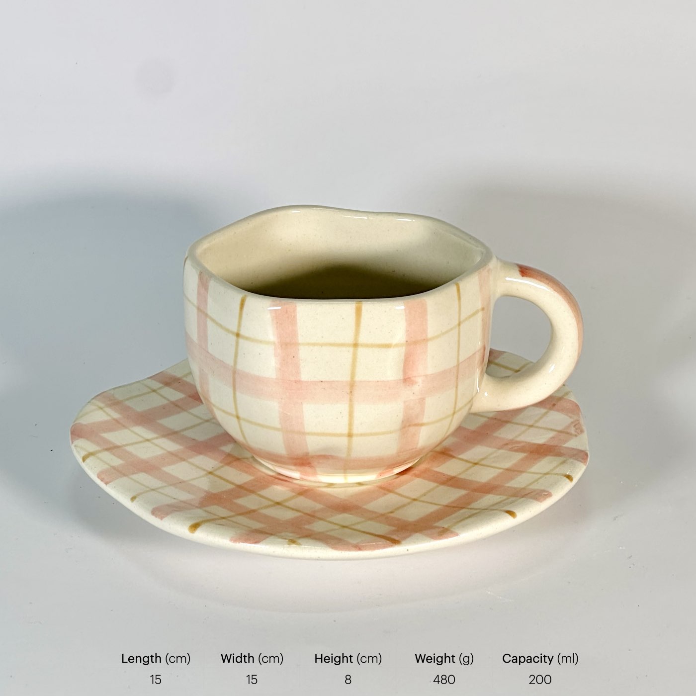 Blush Checks Cup & Saucer