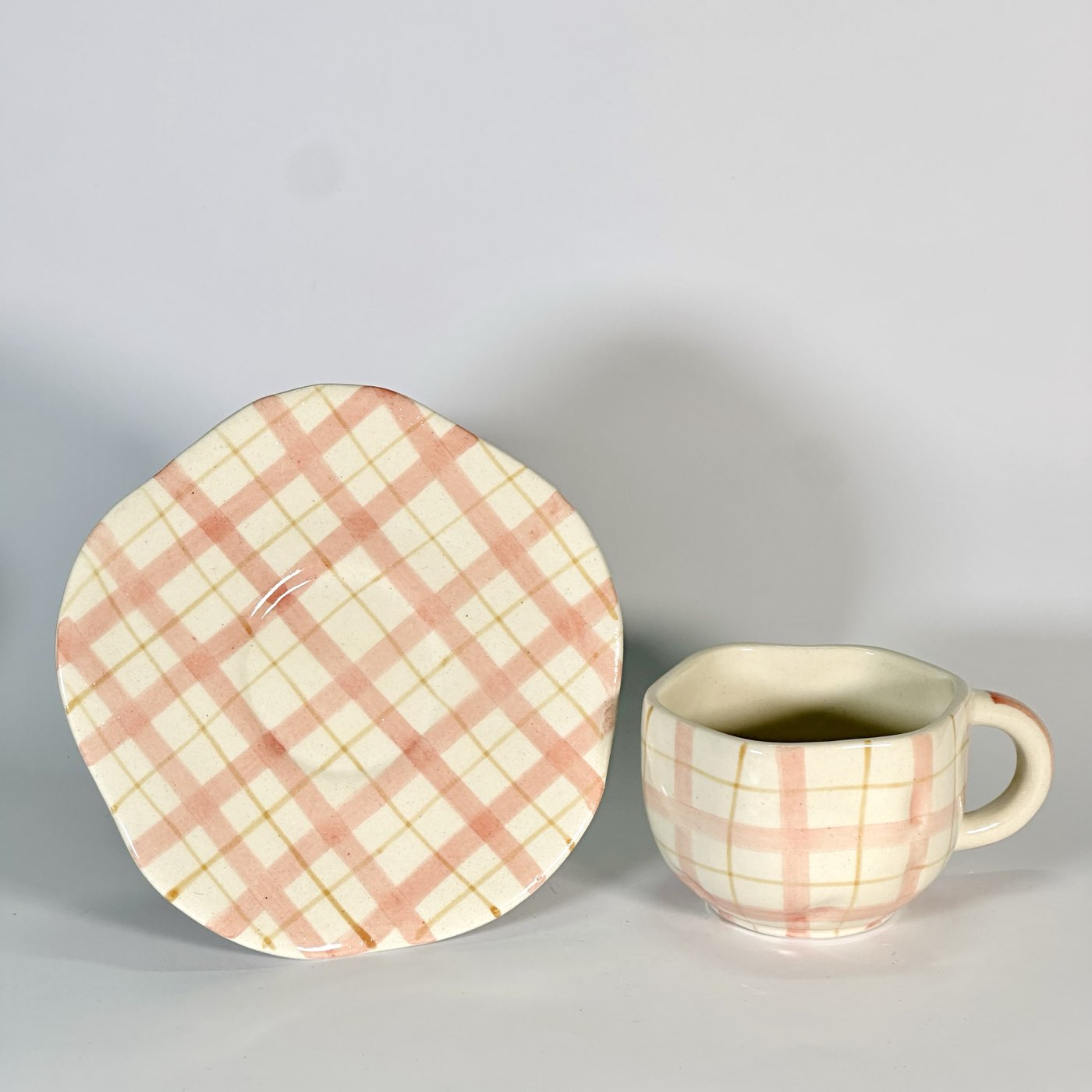 Blush Checks Cup & Saucer