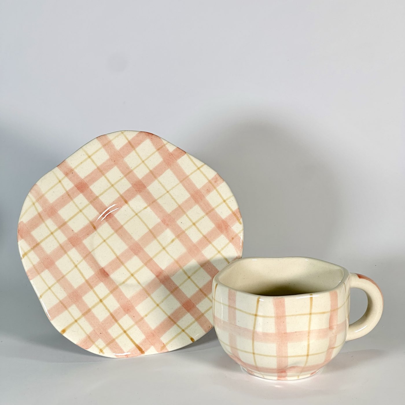Blush Checks Cup & Saucer