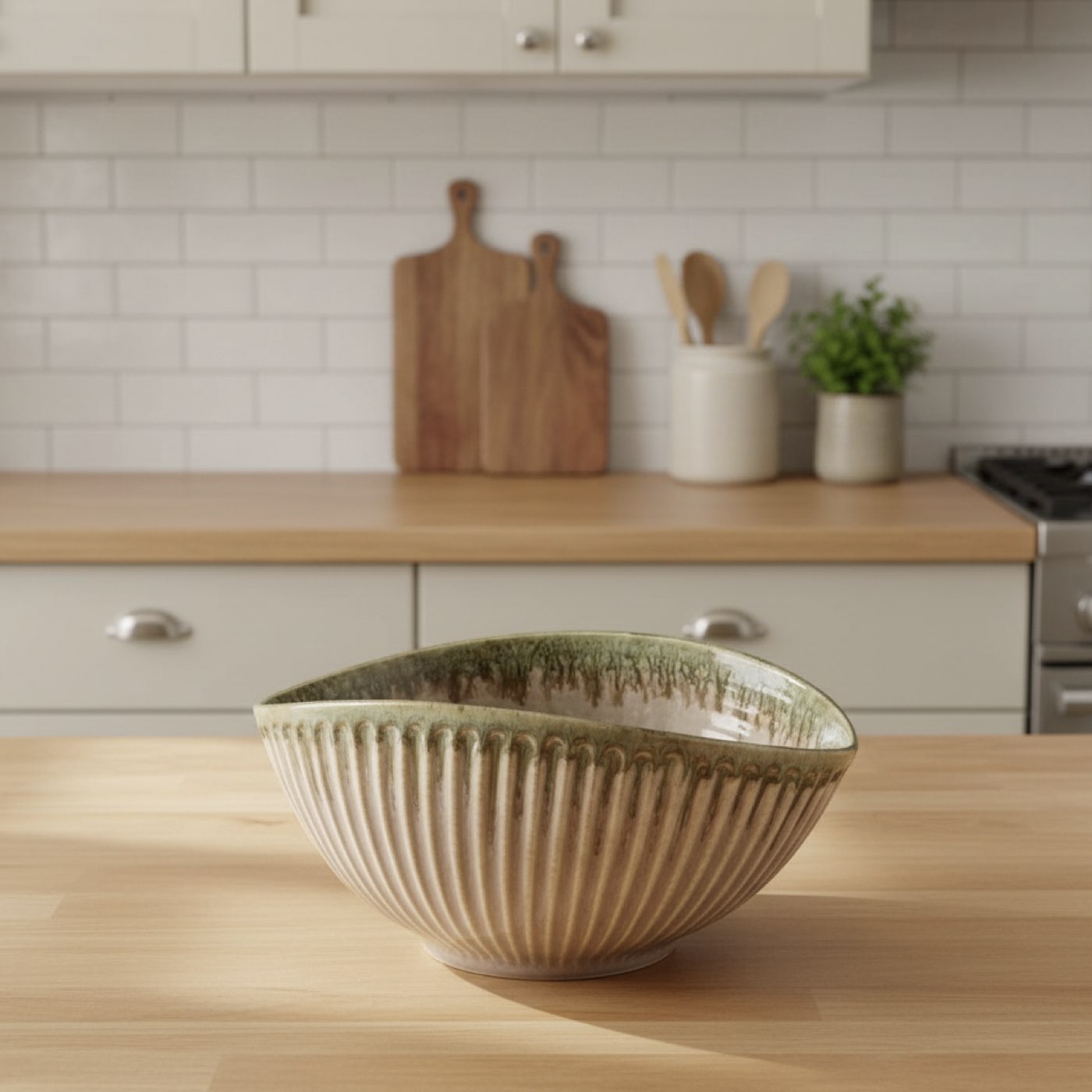 Olive Dune Ribbed Bowl