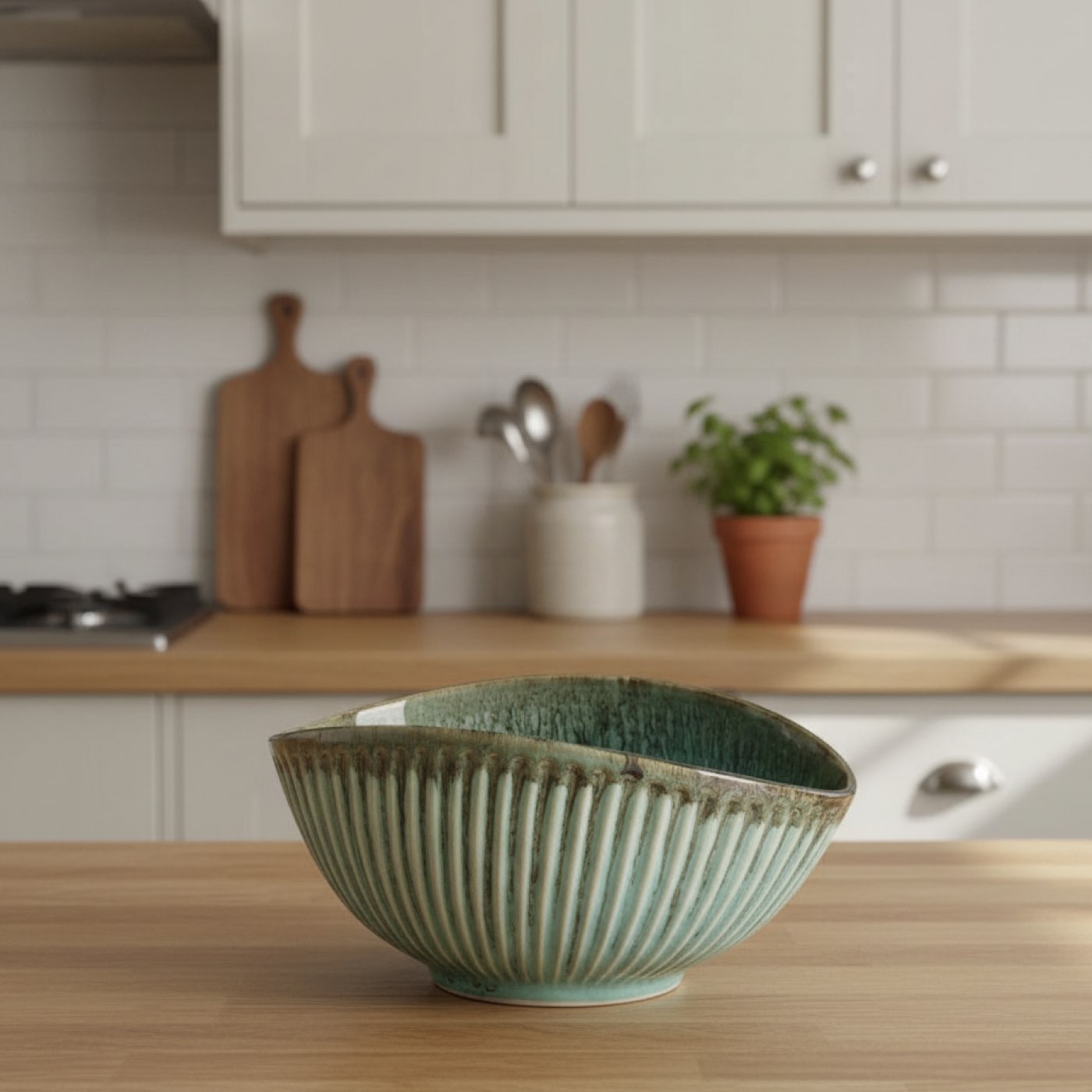 Aqua Dune Ribbed Bowl
