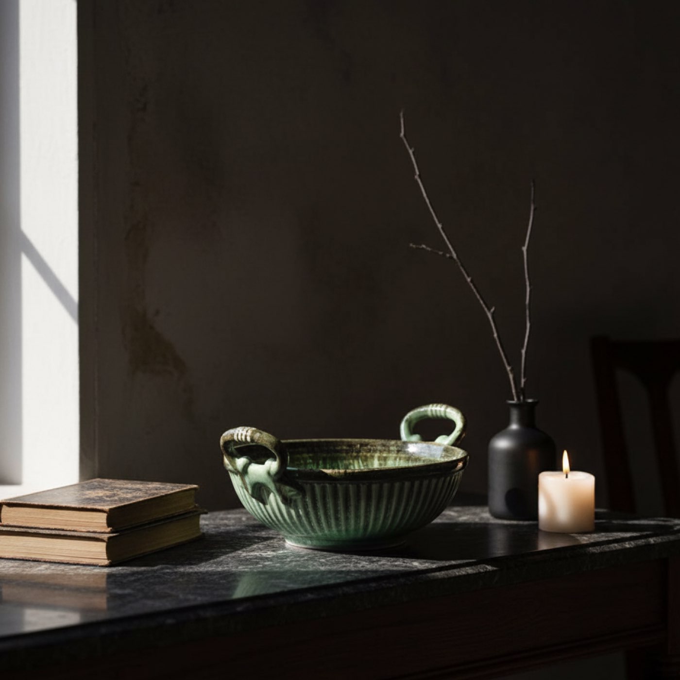 Jade Handle Serving Bowl