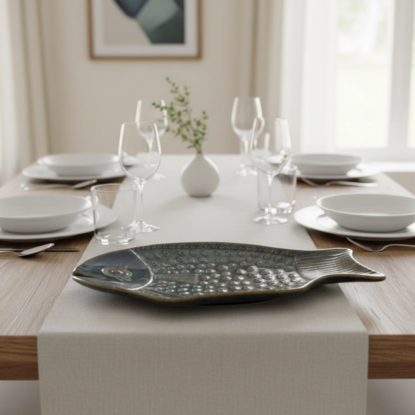 Charcoal Blue Fish Motif Platter