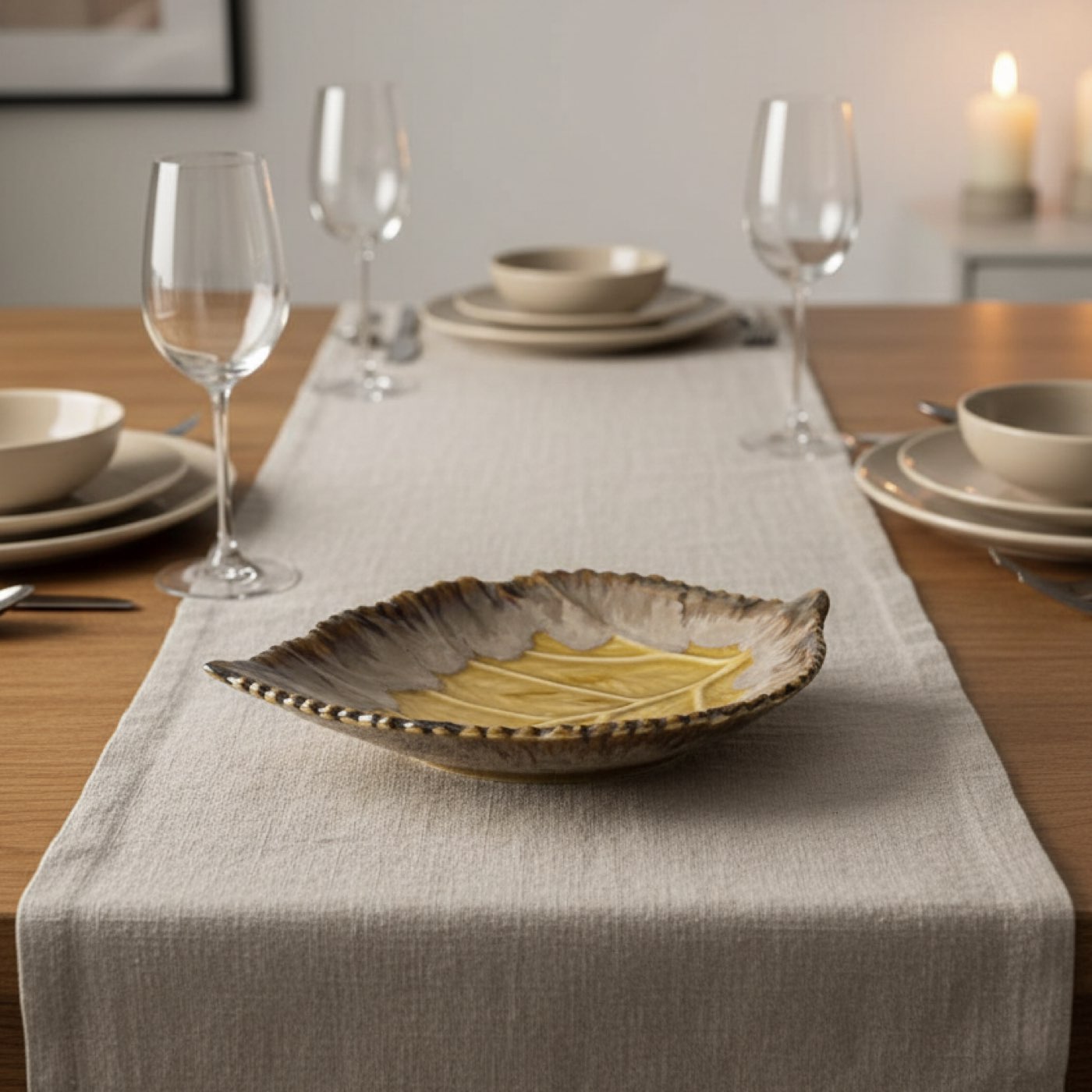 Amber Pink Leaf Serving Platter