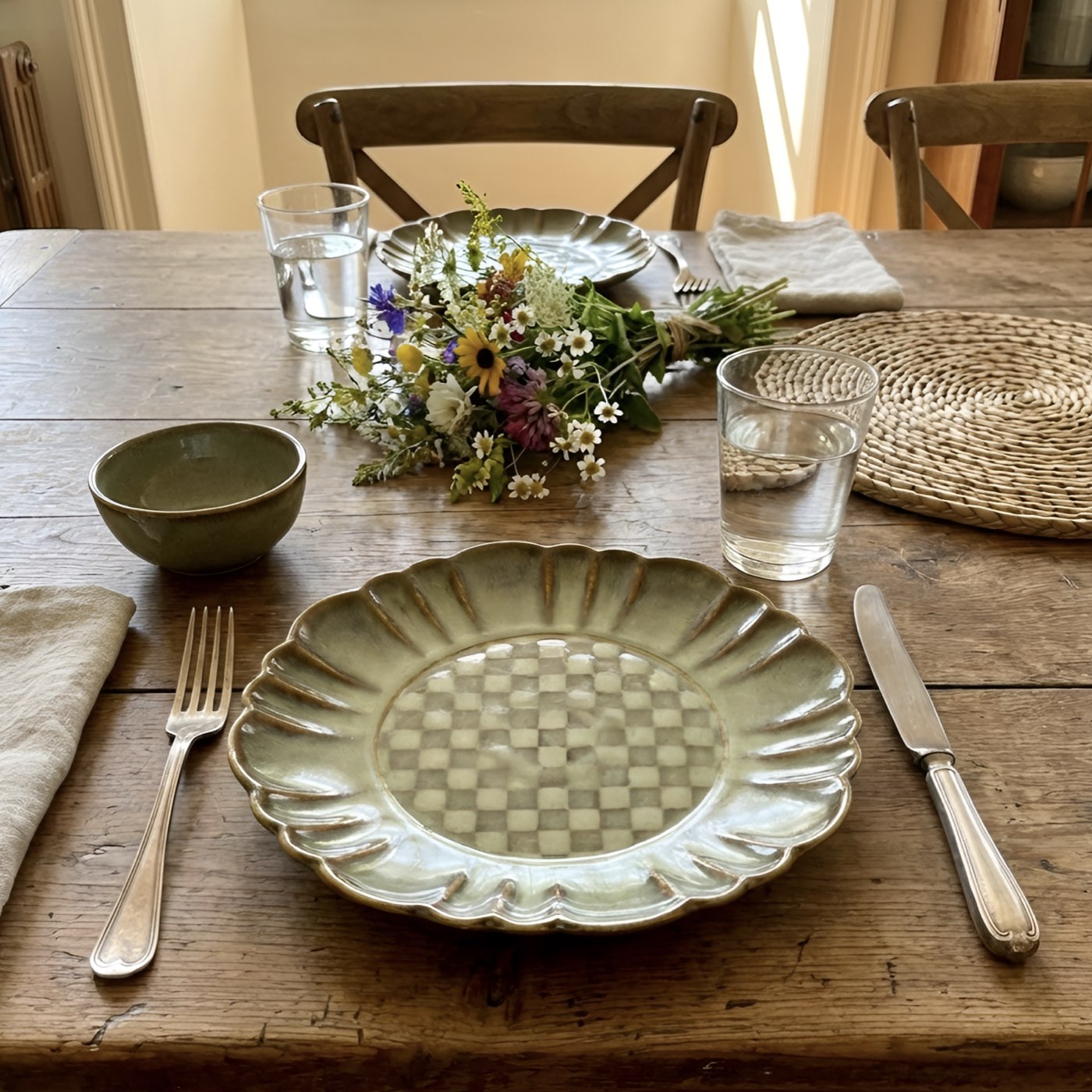 Sage Checkered Full Plate