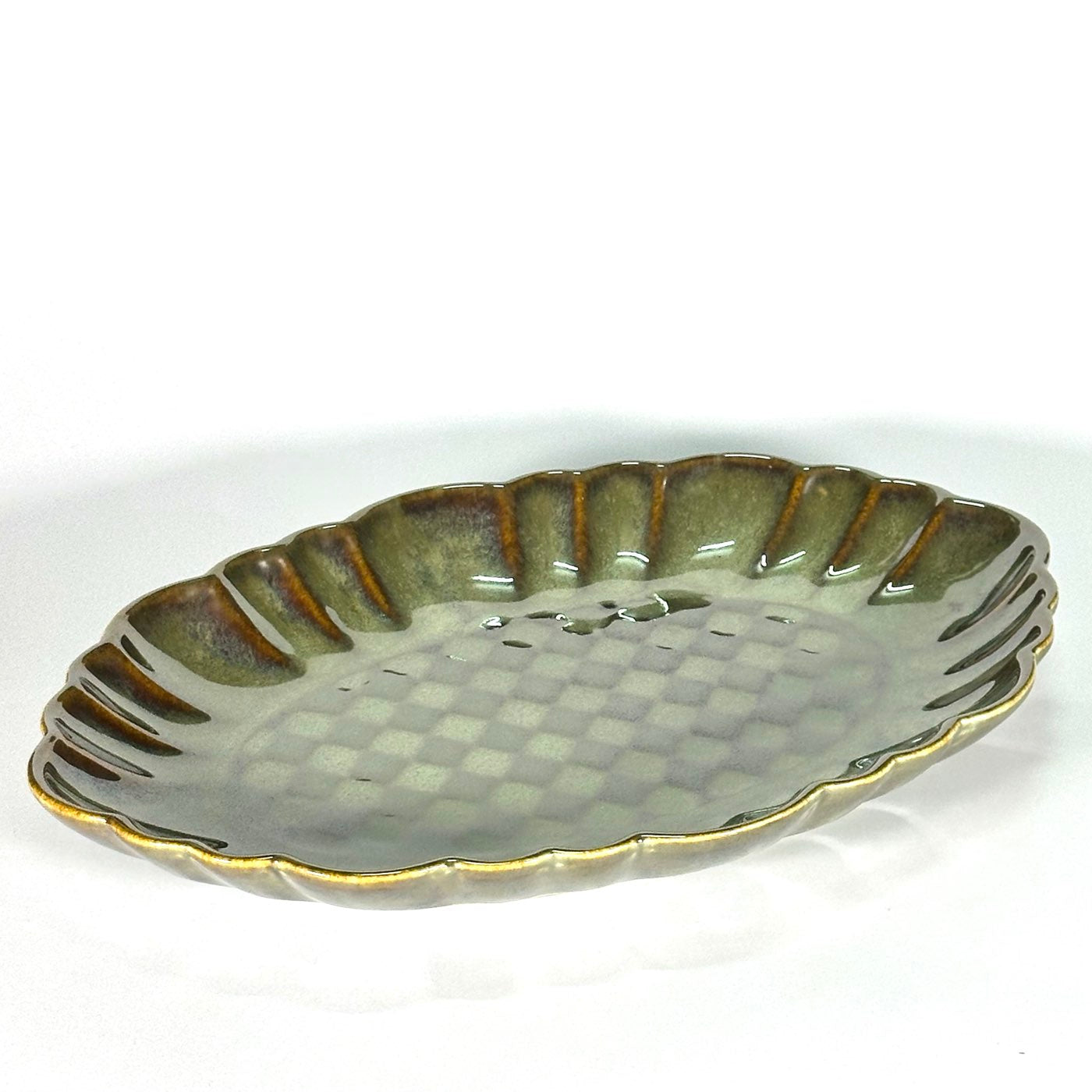 Sage checkered Oval Platter