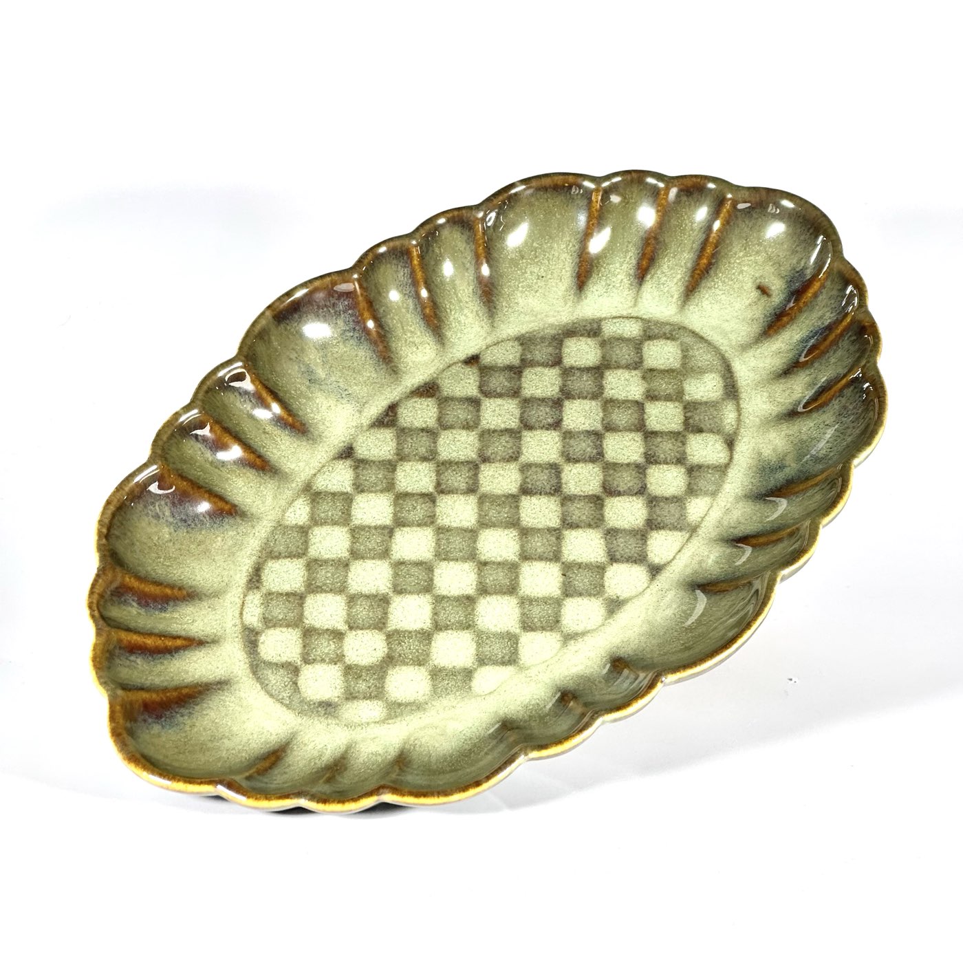 Sage checkered Oval Platter
