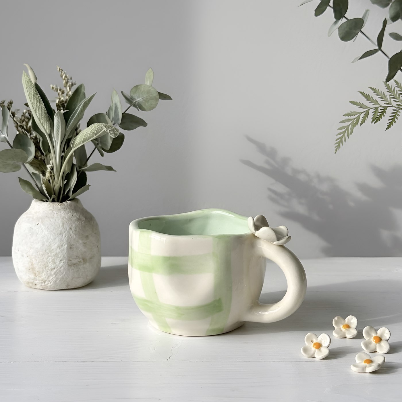 Blossom Check Sage Green Cup
