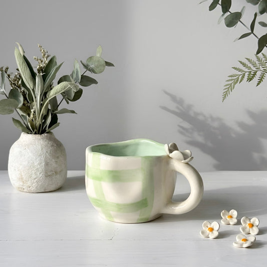 Blossom Check Sage Green Cup
