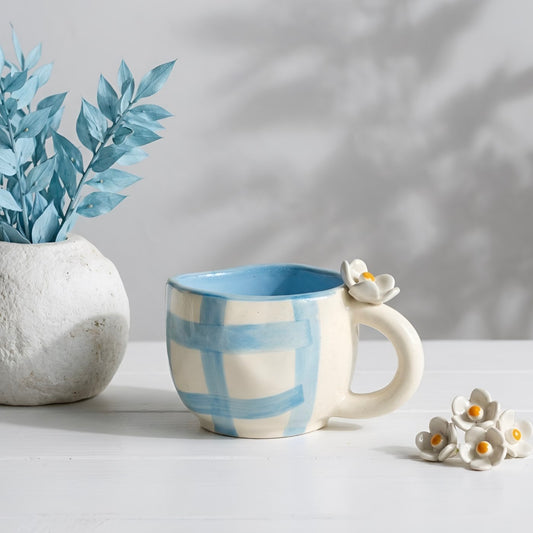 Blossom Check Sky Blue Cup